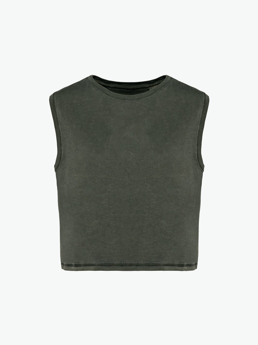 Native Spirit NS342 Cropped t-shirt - Washed Organic Khaki Duurzame T-Shirt Dames Native Spirit XS