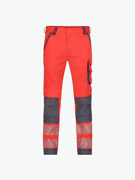 Dassy Aruba Stretch hogezichtbaarheidsbroek met kniezakken - Fluorood/Cementgrijs Werkbroek Dassy
