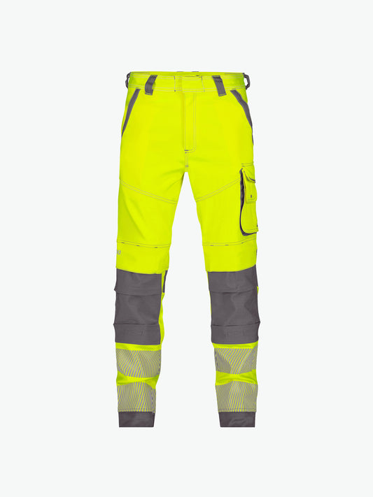 Dassy Aruba Stretch hogezichtbaarheidsbroek met kniezakken - Fluogeel/Cementgrijs Werkbroek Dassy
