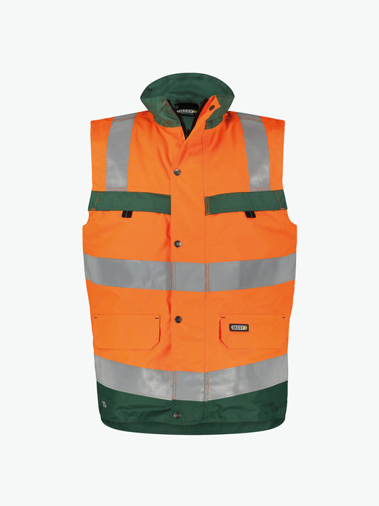 Dassy Bilbao Hogezichtbaarheidsbodywarmer - Fluo-Oranje/Flessengroen Werkvest HiVis Dassy
