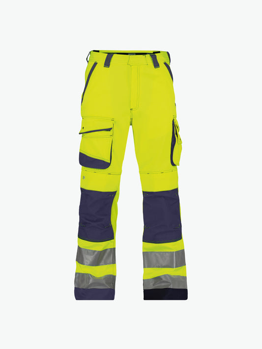 Dassy Chicago Hogezichtbaarheidsbroek met kniezakken - Fluogeel/Marineblauw Werkbroek HiVis Dassy