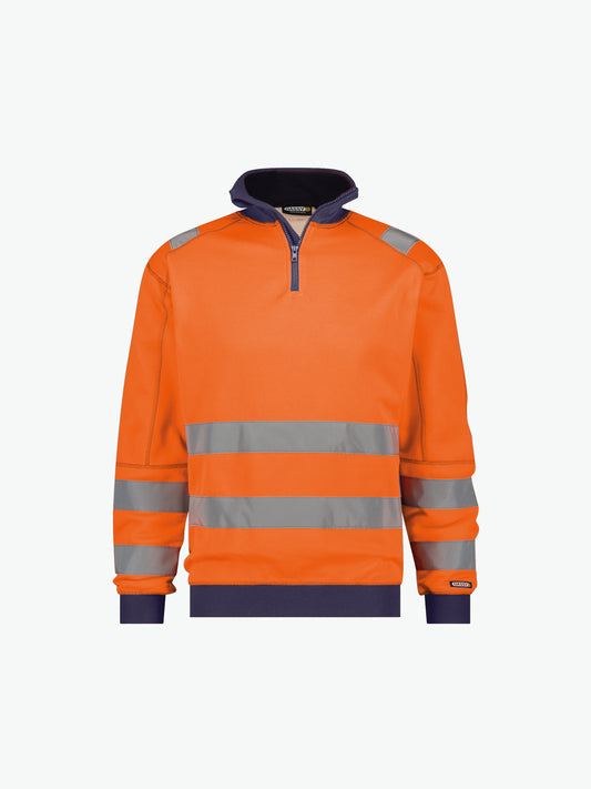 Dassy Denver Hogezichtbaarheidssweater - Fluo-Oranje/Marineblauw Werksweater HiVis Dassy