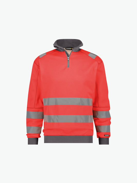 Dassy Denver Hogezichtbaarheidssweater - Fluorood/Cementgrijs Werksweater HiVis Dassy