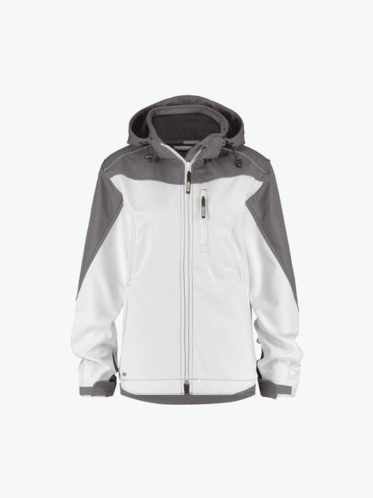 Dassy Jakarta Women Tweekleurige softshelljas voor dames - Wit/Cementgrijs Werkjas Softshell Dames Dassy