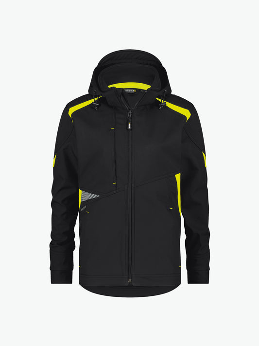 Dassy Kalama Women Softshelljas voor dames - Zwart/Fluogeel Werkjas Softshell Dames Dassy