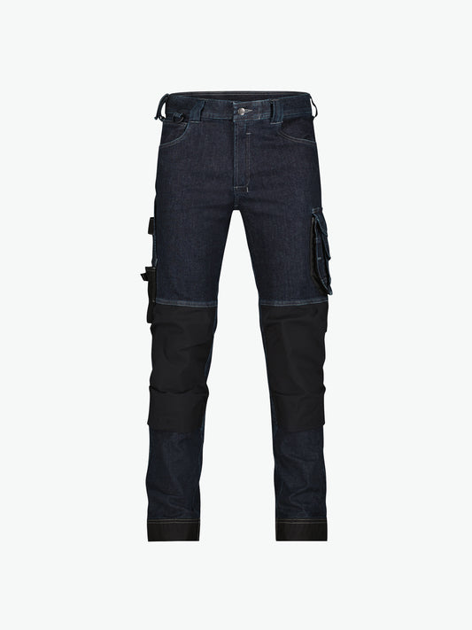 Dassy Kyoto Stretch werkjeans met kniezakken - Jeansblauw/Zwart Werkbroek Dassy