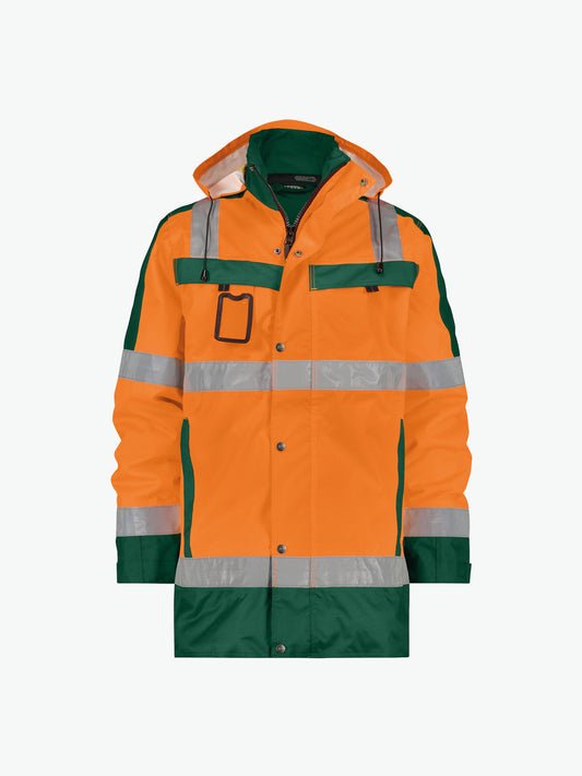 Dassy Limasol Hogezichtbaarheidsparka - Fluo-Oranje/Flessengroen Werkjas HiVis Dassy