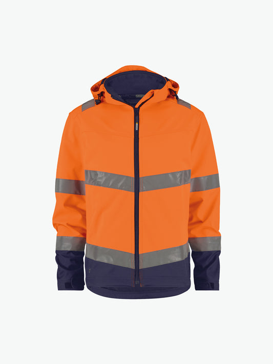 Dassy Malaga Hogezichtbaarheidssoftshelljas - Fluo-Oranje/Marineblauw Werkjas Softshell HiVis Dassy