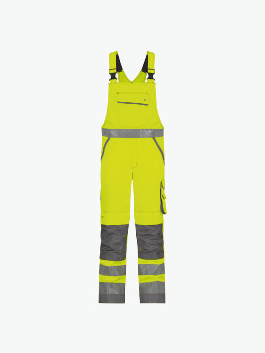 Dassy Malmedy Hogezichtbaarheidsbretelbroek met kniezakken - Fluogeel/Cementgrijs Werkbroek HiVis Dassy