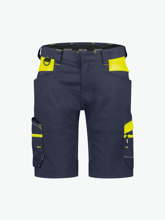 Dassy Manilla Women Werkshort met stretch voor dames - Nachtblauw/Fluogeel Korte Werkbroek Dames Dassy