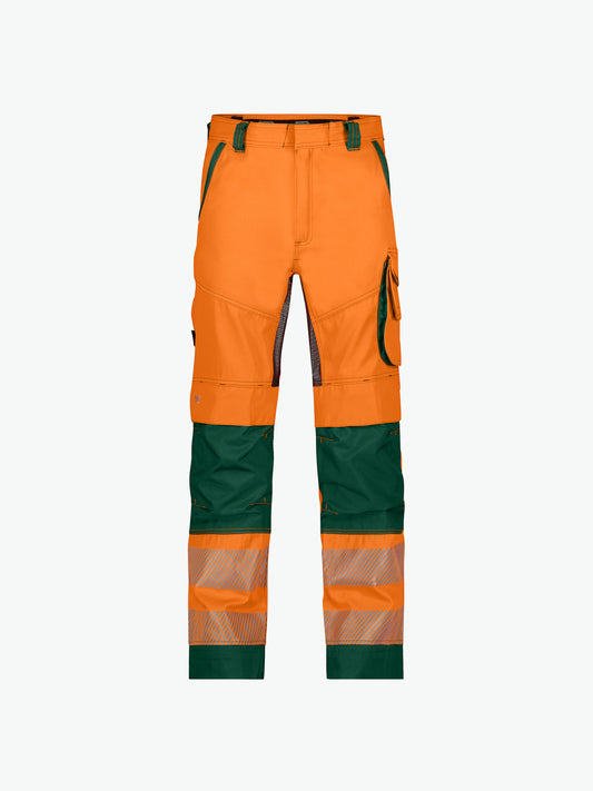Dassy Odessa Zomer hogezichtbaarheidsbroek met kniezakken - Fluo-Oranje/Flessengroen Werkbroek Hivis Dassy