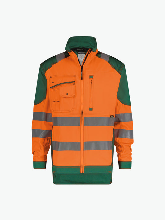 Dassy Orlando Hoge zichtbaarheidsvest - Fluo-Oranje/Flessengroen Werkjas Hivis Dassy
