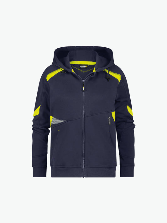 Dassy Santos Women Hoodie voor dames - Nachtblauw/Fluogeel Werkhoodie Dames Dassy