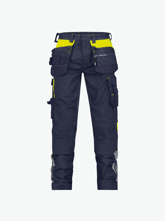 Dassy Shanghai Holsterzakkenbroek met stretch en kniezakken - Nachtblauw/Fluogeel Werkbroek Dassy