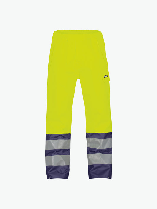 Dassy Sola Hogezichtbaarheidsregenbroek - Fluogeel/Marineblauw Werkbroek HiVis Dassy