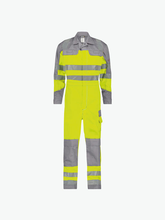 Dassy Spencer Multinorm hogezichtbaarheidsoverall met kniezakken - Fluogeel/Grafietgrijs Werkbroek HiVis Dassy