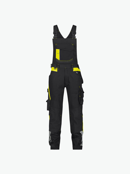 Dassy Ulsan Bretelbroek met stretch en kniezakken - Zwart/Fluogeel Werkbroek Dassy
