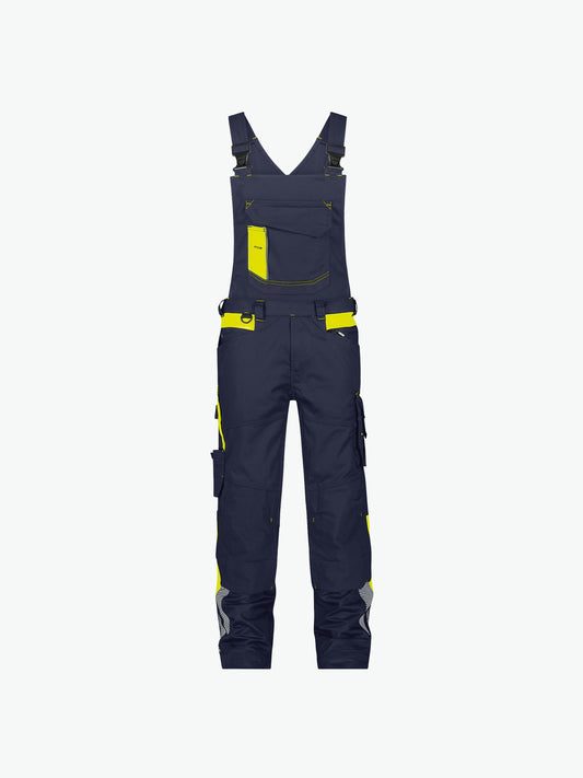 Dassy Ulsan Bretelbroek met stretch en kniezakken - Nachtblauw/Fluogeel Werkbroek Dassy