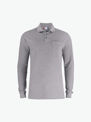 Clique Basic Polo L/S Pocket - Grijsmelange Polo Clique XS