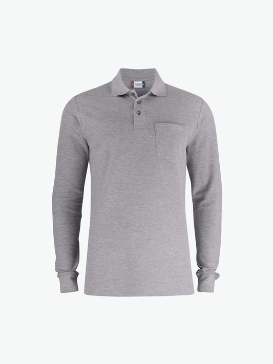 Clique Basic Polo L/S Pocket - Grijsmelange Polo Clique XS