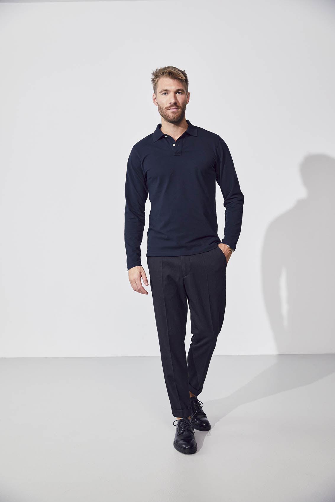 Clique Stretch Premium Polo L/S - Dark Navy Polo Clique
