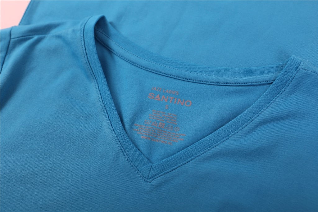 Santino Jazz Ladies V-neck T-shirt - Blauw T-Shirt Dames Santino