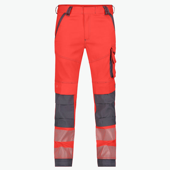 Dassy Aruba Stretch hogezichtbaarheidsbroek met kniezakken - Fluorood/Cementgrijs Werkbroek Dassy