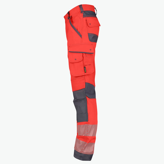 Dassy Aruba Stretch hogezichtbaarheidsbroek met kniezakken - Fluorood/Cementgrijs Werkbroek Dassy