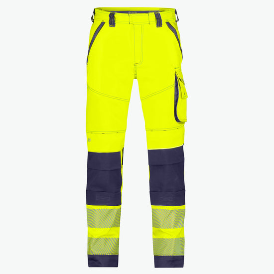 Dassy Aruba Stretch hogezichtbaarheidsbroek met kniezakken - Fluogeel/Marineblauw Werkbroek Dassy