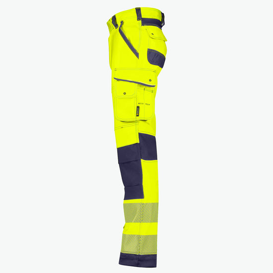 Dassy Aruba Stretch hogezichtbaarheidsbroek met kniezakken - Fluogeel/Marineblauw Werkbroek Dassy