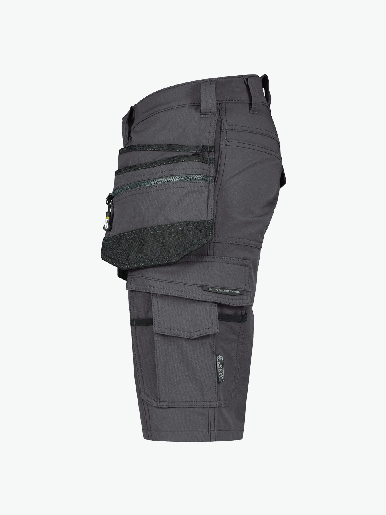 Dassy Aurax Holsterzakkenshort met stretch - Antracietgrijs/Zwart Korte Werkbroek Dassy
