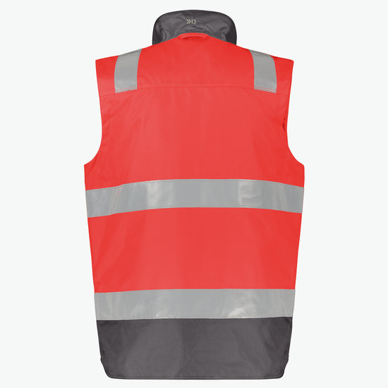 Dassy Bilbao Hogezichtbaarheidsbodywarmer - Fluorood/Cementgrijs Werkvest HiVis Dassy