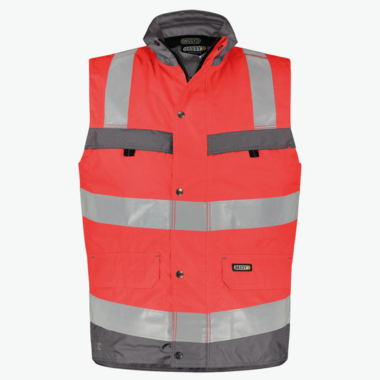 Dassy Bilbao Hogezichtbaarheidsbodywarmer - Fluorood/Cementgrijs Werkvest HiVis Dassy