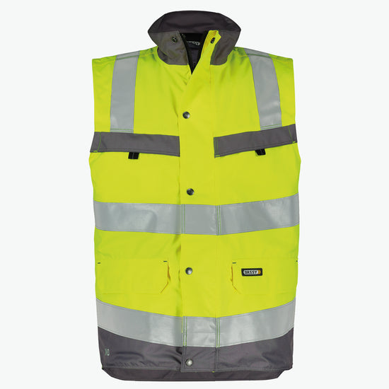 Dassy Bilbao Hogezichtbaarheidsbodywarmer - Fluogeel/Cementgrijs Werkvest HiVis Dassy