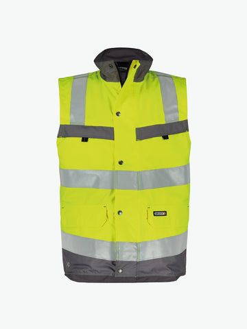 Dassy Bilbao Hogezichtbaarheidsbodywarmer - Fluogeel/Cementgrijs Werkvest HiVis Dassy