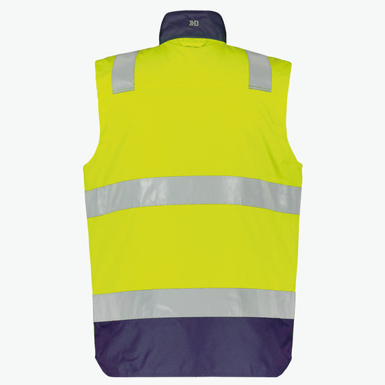 Dassy Bilbao Hogezichtbaarheidsbodywarmer - Fluogeel/Marineblauw Werkvest HiVis Dassy