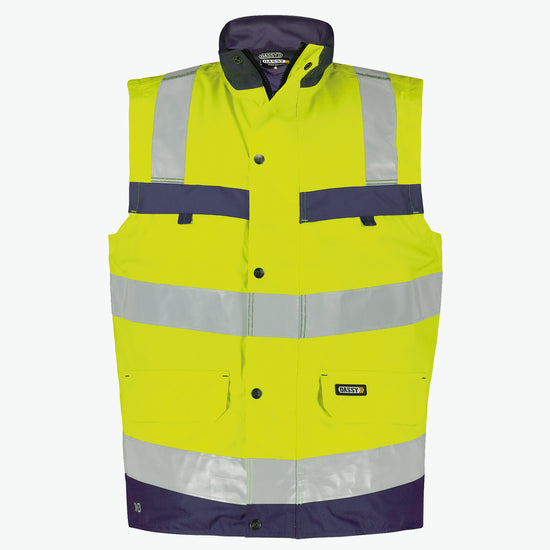 Dassy Bilbao Hogezichtbaarheidsbodywarmer - Fluogeel/Marineblauw Werkvest HiVis Dassy