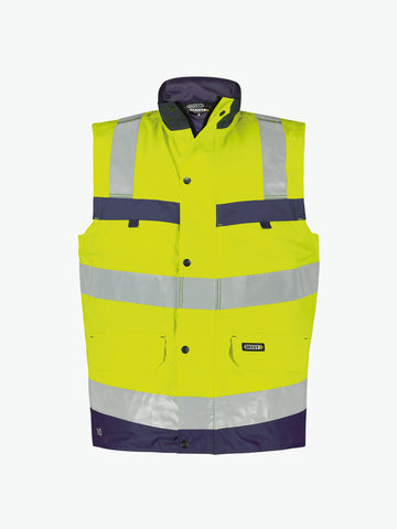Dassy Bilbao Hogezichtbaarheidsbodywarmer - Fluogeel/Marineblauw Werkvest HiVis Dassy