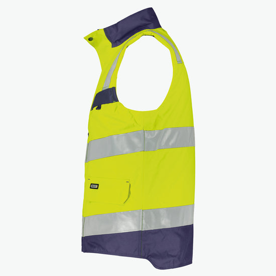 Dassy Bilbao Hogezichtbaarheidsbodywarmer - Fluogeel/Marineblauw Werkvest HiVis Dassy