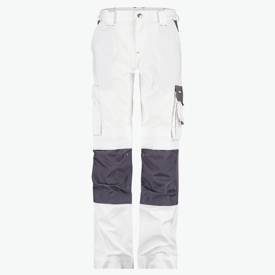 Dassy Boston Women Tweekleurige werkbroek met kniezakken voor dames - Wit/Cementgrijs Werkbroek Dames Dassy