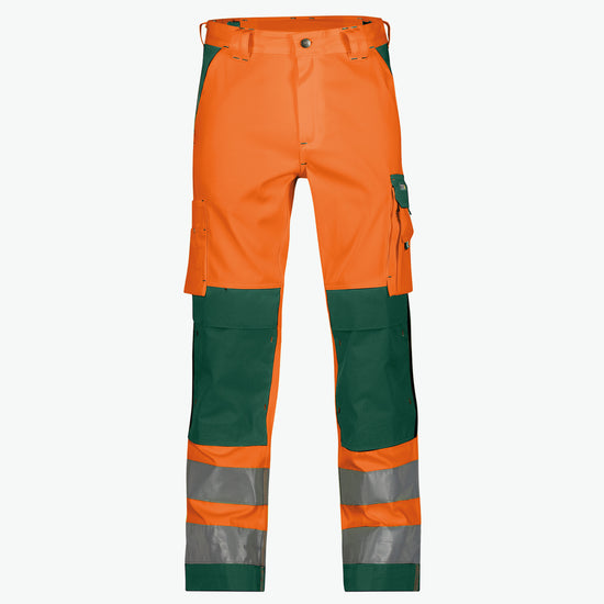 Dassy Buffalo Hogezichtbaarheidsbroek met kniezakken - Fluo-Oranje/Flessengroen Werkbroek HiVis Dassy