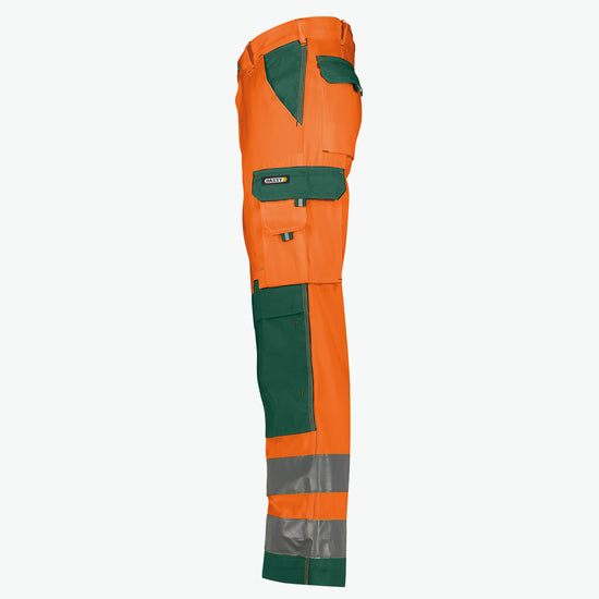 Dassy Buffalo Hogezichtbaarheidsbroek met kniezakken - Fluo-Oranje/Flessengroen Werkbroek HiVis Dassy
