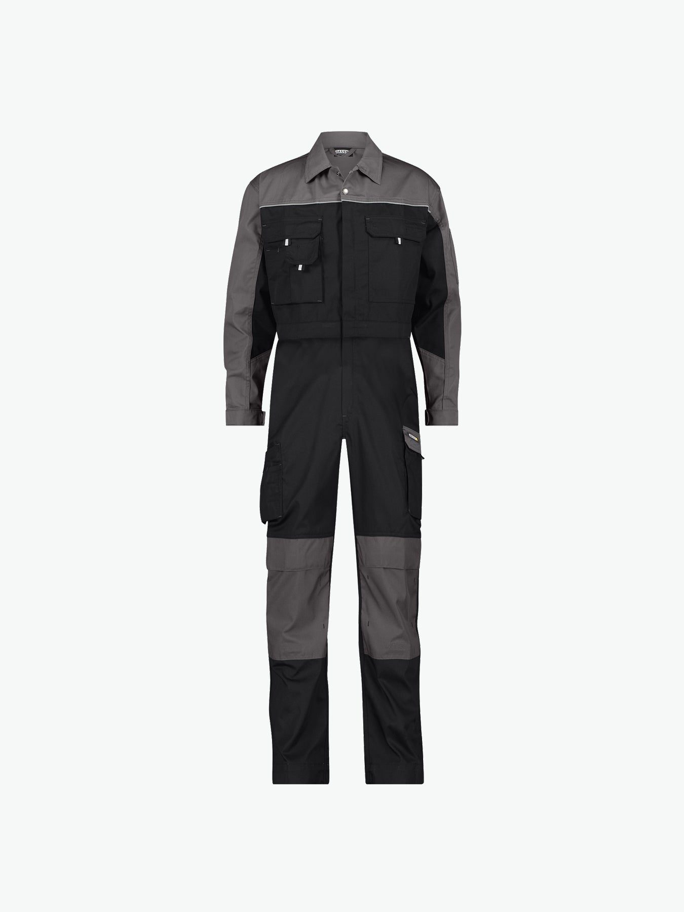 Dassy Cannes Tweekleurige overall met kniezakken - Zwart/Cementgrijs Werkbroek Dassy