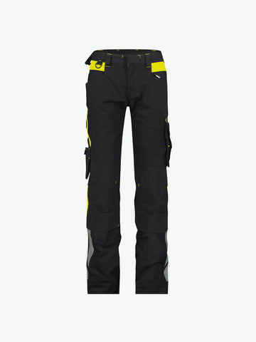 Dassy Canton Women Werkbroek met stretch en kniezakken voor dames - Zwart/Fluogeel Werkbroek Dames Dassy
