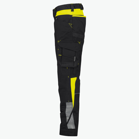 Dassy Canton Women Werkbroek met stretch en kniezakken voor dames - Zwart/Fluogeel Werkbroek Dames Dassy