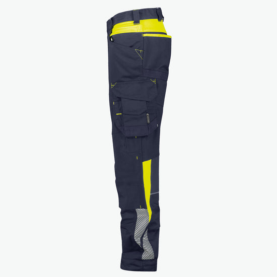 Dassy Canton Women Werkbroek met stretch en kniezakken voor dames - Nachtblauw/Fluogeel Werkbroek Dames Dassy