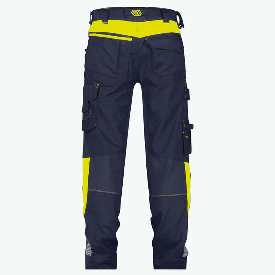 Dassy Canton Werkbroek met stretch en kniezakken - Nachtblauw/Fluogeel Werkbroek Dassy