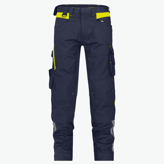 Dassy Canton Werkbroek met stretch en kniezakken - Nachtblauw/Fluogeel Werkbroek Dassy