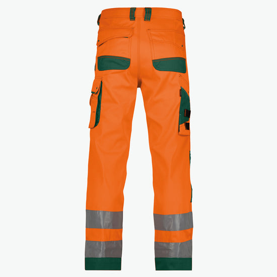 Dassy Chicago Hogezichtbaarheidsbroek met kniezakken - Fluo-Oranje/Flessengroen Werkbroek HiVis Dassy
