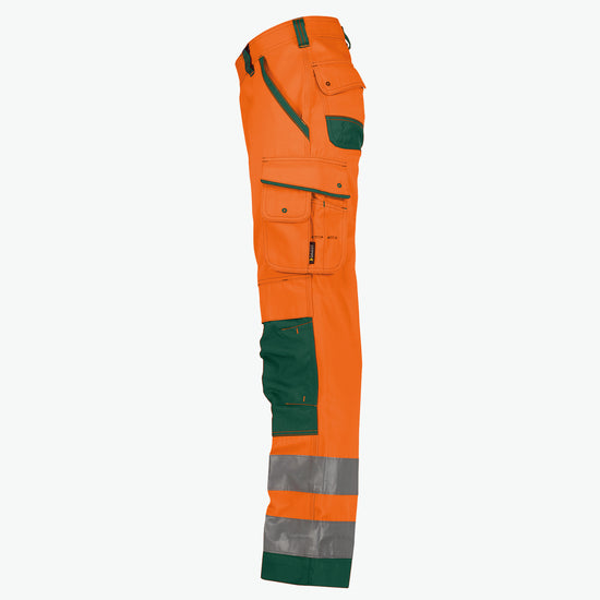 Dassy Chicago Hogezichtbaarheidsbroek met kniezakken - Fluo-Oranje/Flessengroen Werkbroek HiVis Dassy